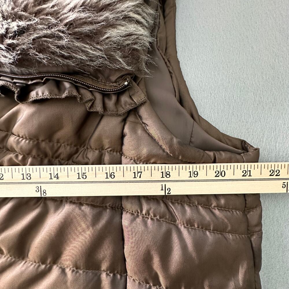 New Directions Brown Puffer Vest W/ Faux Fur Collar And Ruffle Detail Womens XL - Picture 12 of 12